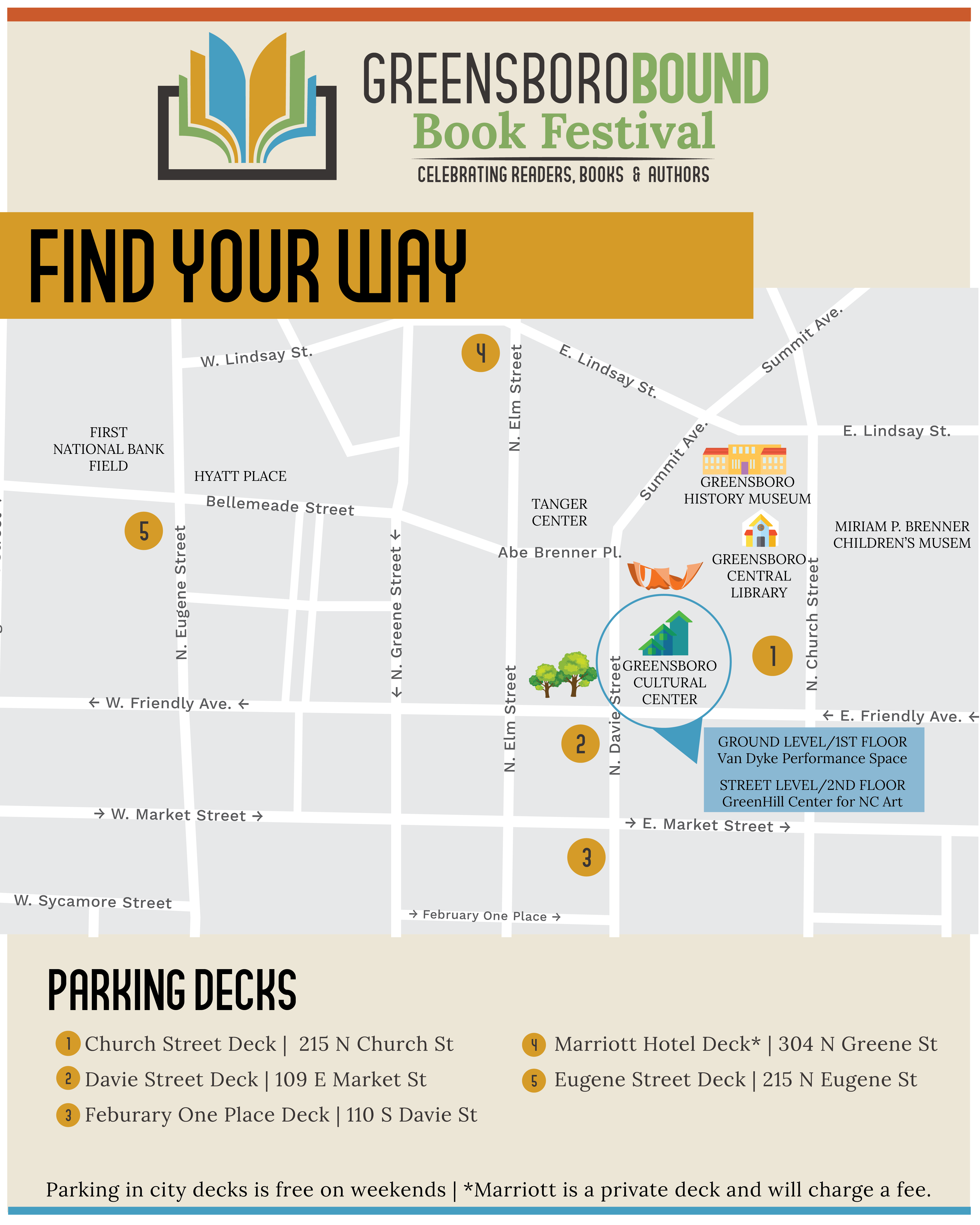 A map of parking decks in downtown greensboro